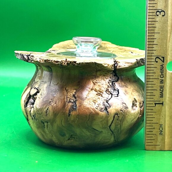 Rustic Artisan Burl Wood Jar Oil Candle Glass Insert Natural Edge Turned Vessel - Picture 2 of 12